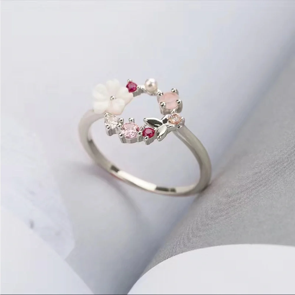 New Women’s 925 Silver Beautiful Butterflies Flower Ring - Picture 2 of 3